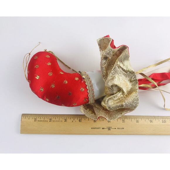 Porcelain Face COURT JESTER Ornament Cushion Ribbon Gold Red Clown Pink Cheeks - Picture 7 of 8